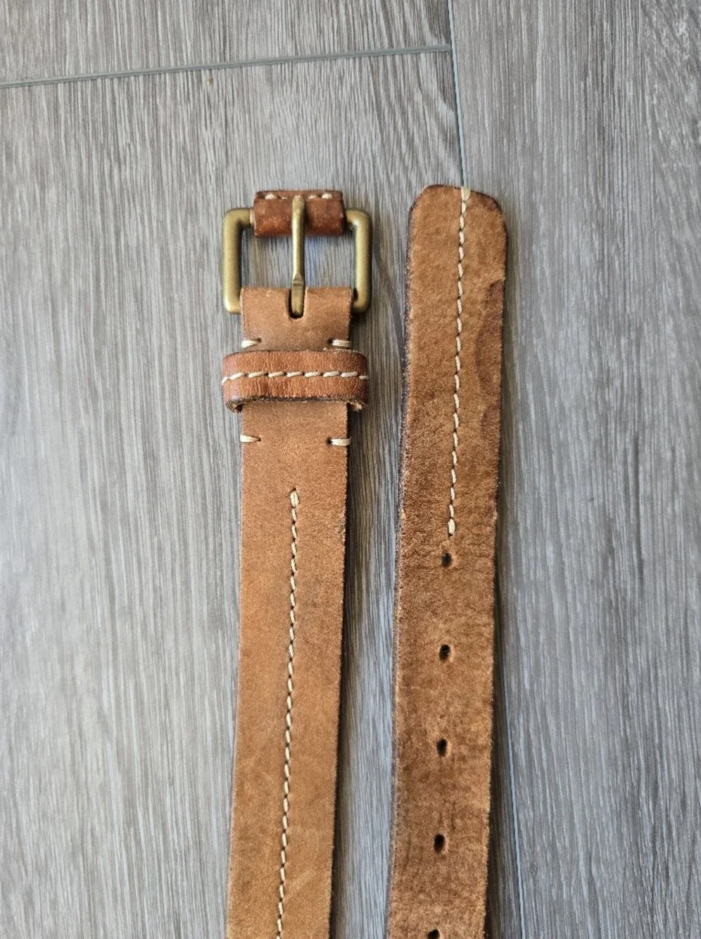 Eddie Bauer Distressed Leather Belt Handcrafted Italy Brass Buckle Sz M Unisex